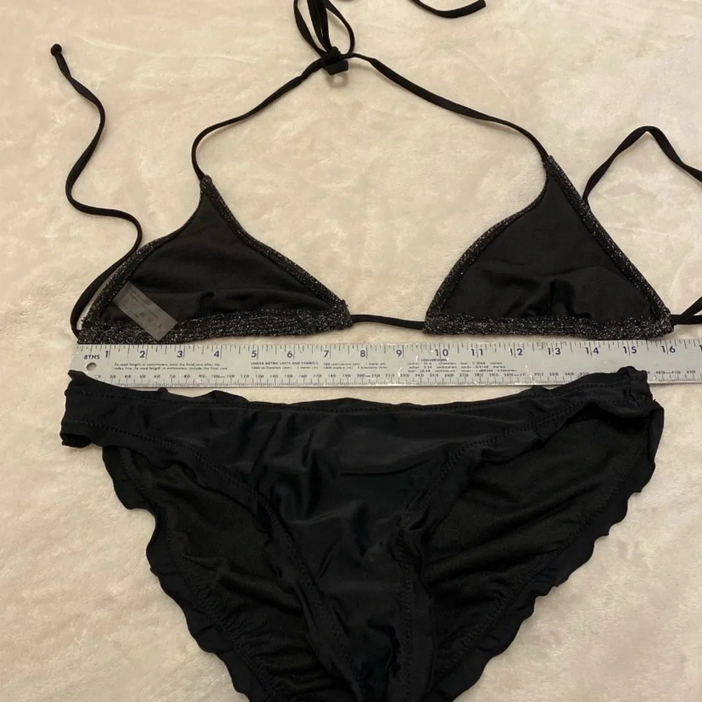 Sparkling Black Halter and Ruffle Bottom Bikini